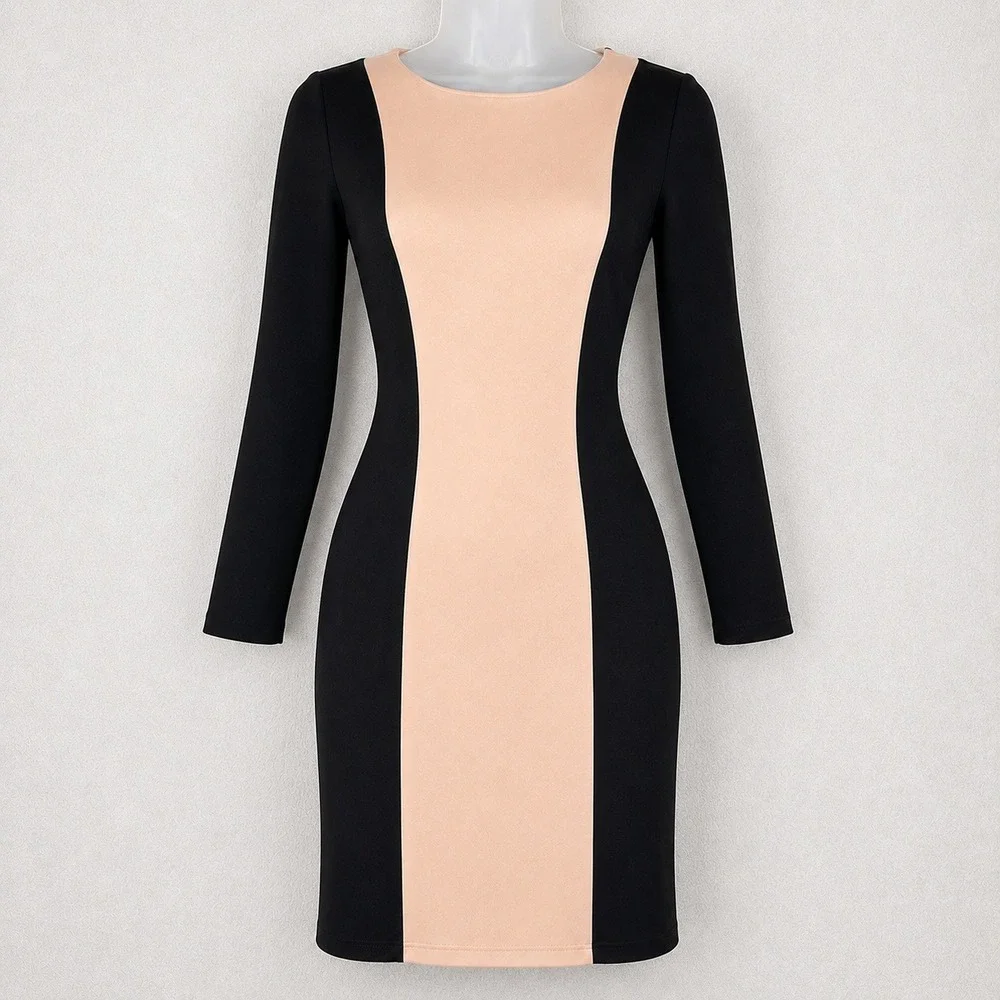 Alice + Olivia Amena Employed Colorblock Sheath Dress Size 2 Nude Career Office